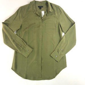 J. CREW Frosty Olive Green 100% Silk Button Up Shirt Blouse Size 6T NWT